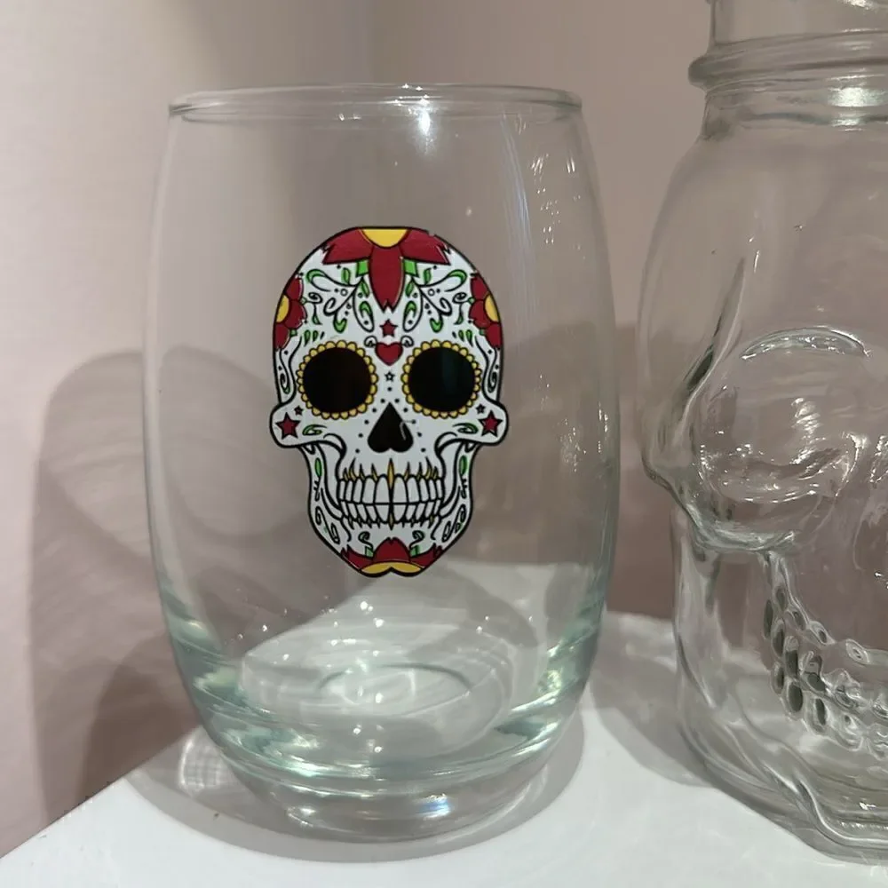 Sugar Skull Drinkware Bundle Shot Glasses Water Goblets Mason Jar Skull